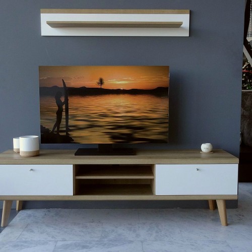 Έπιπλο τηλεόρασης 02103-PR Λευκό+Riviera 160x50x40cm