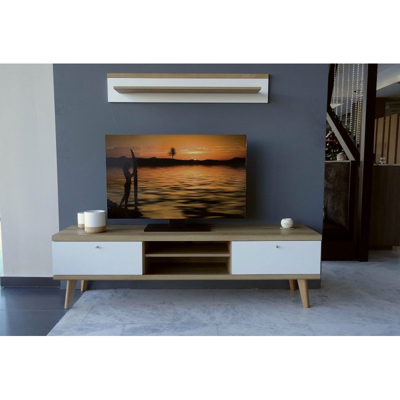 Έπιπλο τηλεόρασης 02103-PR Λευκό+Riviera 160x50x40cm