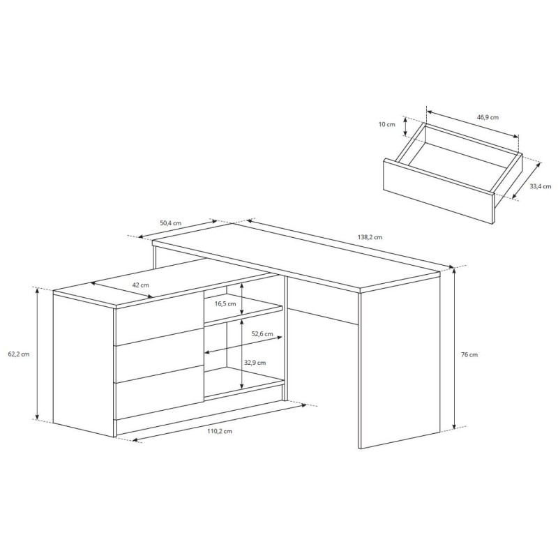 Γραφείο ΤΕΟ Λευκό 138x76x50,4-110cm