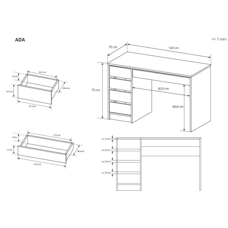 Γραφείο ADA Ανθρακί 120x75x55cm