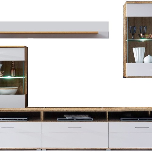 Σύνθεση τοίχου SPURT 340x54x197cm Φυσικό Golden craft+ Σαμπανί