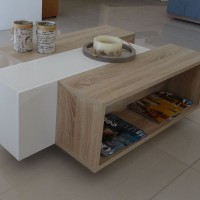 Τραπεζάκι Raylie-1 Φυσικό+Λευκό 90x41x75cm
