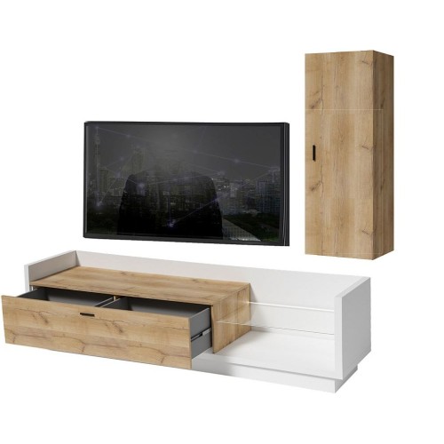 Σύνθεση τοίχου Talina_ec_1 Λευκό+Kingstone Oak 240x175x48cm