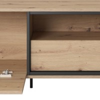 Έπιπλο τηλεόρασης Nest  με ράφι. Χρώμα Φυσικό Artisan+Black pearl 165x49x40cm