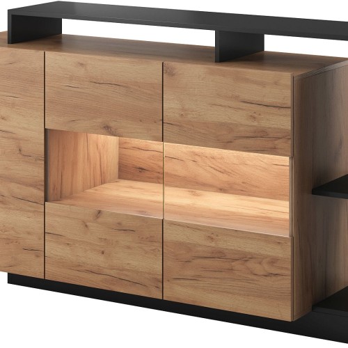 Μπουφές Alva με βιτρίνα Ανθρακί+ φυσικό golden craft 155x93.5x44cm