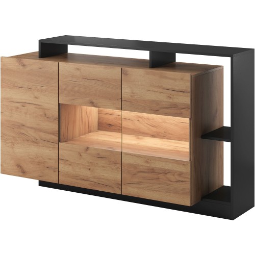 Μπουφές Alva με βιτρίνα Ανθρακί+ φυσικό golden craft 155x93.5x44cm
