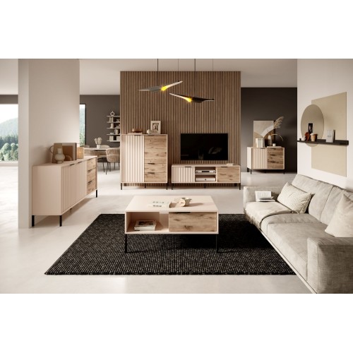 Τραπεζάκι Rave με συρτάρια Μπεζ+φυσικό Viking 97x45x60cm