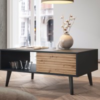 Τραπεζάκι Willow με συρτάρια ανθρακί + φυσικό Αρτιζάν 104x68x46cm