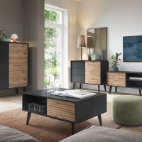 Τραπεζάκι Willow με συρτάρια ανθρακί + φυσικό Αρτιζάν 104x68x46cm