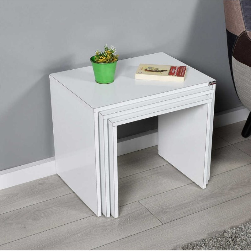 Σετ τραπεζάκια Ζιγκον Λευκό High gloss 55x47x40cm
