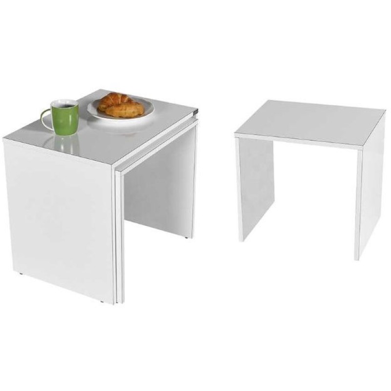 Σετ τραπεζάκια Ζιγκον Λευκό High gloss 55x47x40cm