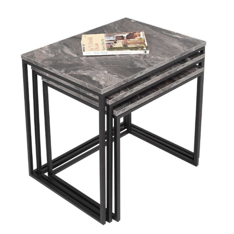 Σετ τραπεζάκια Ζιγκον Μάρμαρο 55x47x40cm