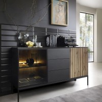 Μπουφές με βιτρίνα και συρτάρια Sento Ανθρακί 154x83x39 cm