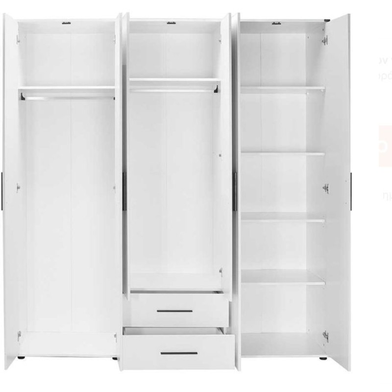 Ντουλάπα white Εξάφυλλη λευκό 206x213x52cm