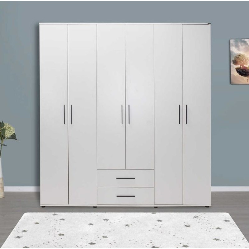 Ντουλάπα white Εξάφυλλη λευκό 206x213x52cm