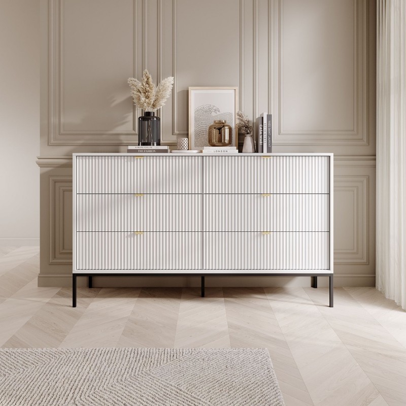 Συρταριέρα Nova χρώμα λευκό με 6 συρτάρια 154x91x39cm