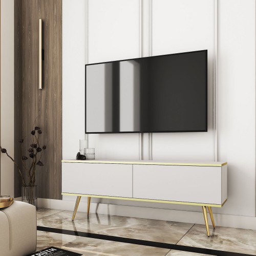 Έπιπλο τηλεόρασης ORO  Λευκό+ χρυσό 135x53x32cm