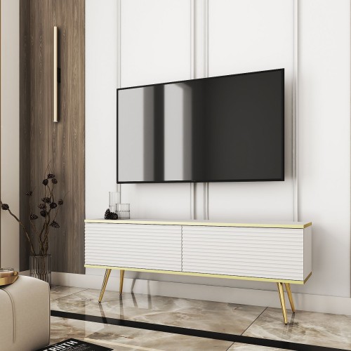 Έπιπλο τηλεόρασης ORO_MDF Λευκό + χρυσό 135x53x32cm