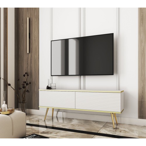 Έπιπλο τηλεόρασης ORO_MDF Λευκό + χρυσό 135x53x32cm