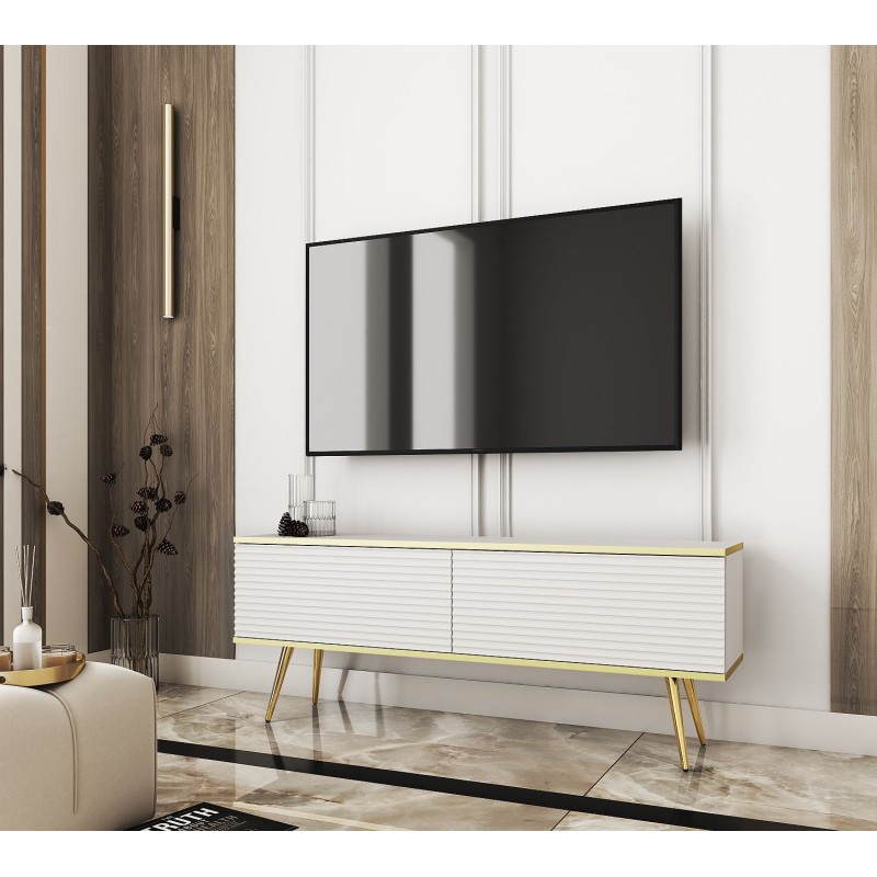 Έπιπλο τηλεόρασης ORO_MDF Λευκό + χρυσό 135x53x32cm