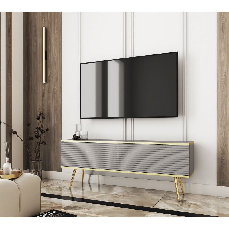 Έπιπλο τηλεόρασης ORO_MDF γκρι + χρυσό 135x53x32cm