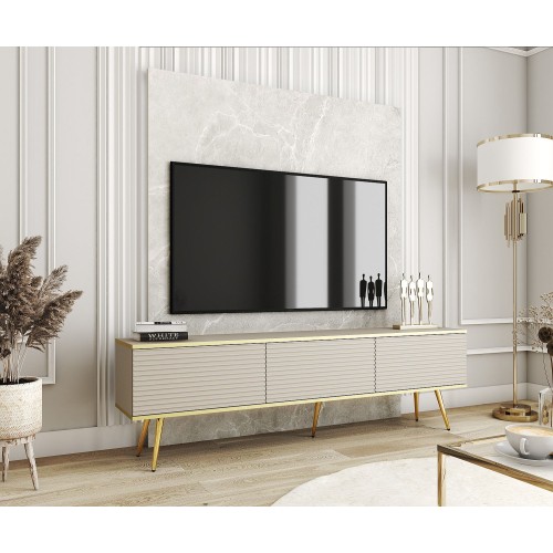 Έπιπλο τηλεόρασης ORO_MDF Μπεζ +Χρυσό 175x53x32cm