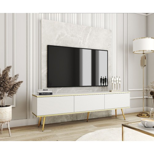 Έπιπλο τηλεόρασης ORO_MDF Λευκό + χρυσό 175x53x32cm