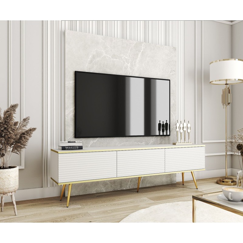 Έπιπλο τηλεόρασης ORO_MDF Λευκό + χρυσό 175x53x32cm