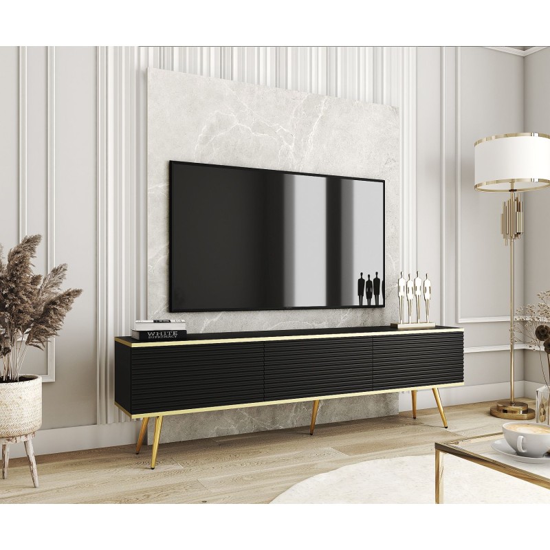 Έπιπλο τηλεόρασης ORO_MDF Ανθρακί + χρυσό 175x53x32cm