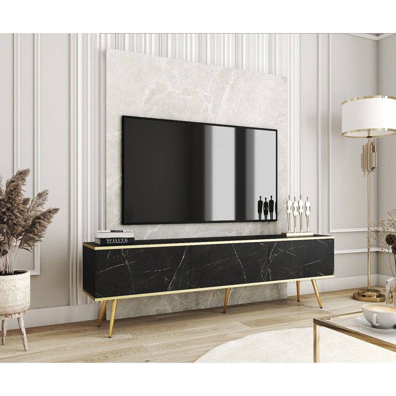 Έπιπλο τηλεόρασης ORO  Μάρμαρο + χρυσό 175x53x32cm