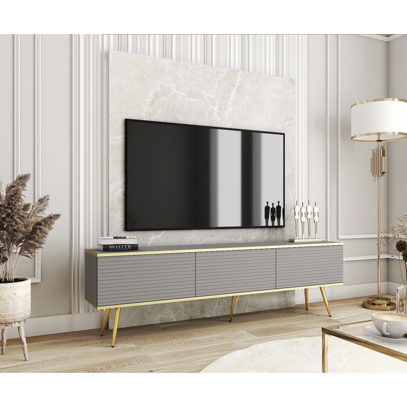 Έπιπλο τηλεόρασης ORO_MDF Γκρι +Χρυσό 175x53x32cm