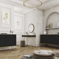 Μπουφές Oro Ανθρακί + χρυσό 160x85x39cm