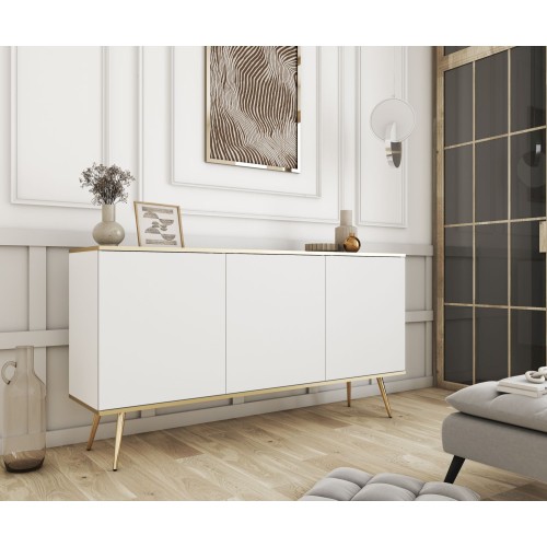Μπουφές Oro λευκό με χρυσά πόδια 160x85x39cm