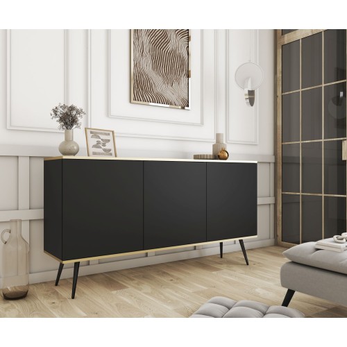 Μπουφές Oro Ανθρακί με μαύρα πόδια 160x85x39cm
