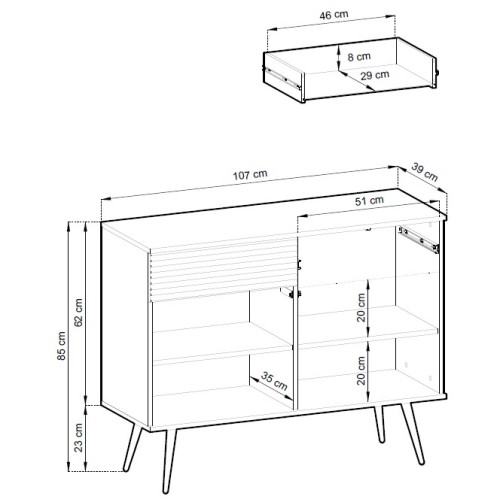 Μπουφές Oro λευκό με χρυσά πόδια  107x85x39cm