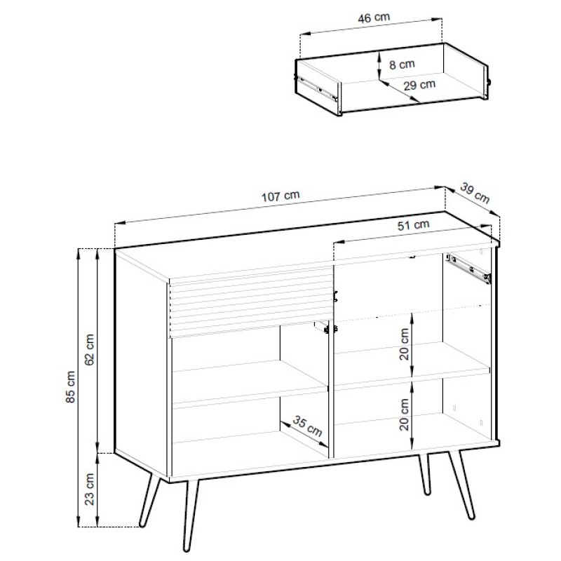 Μπουφές Oro MDF Ανθρακί με μαύρα πόδια  107x85x39cm