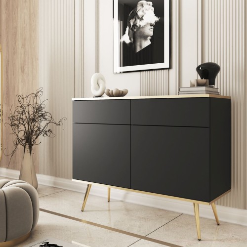 Μπουφές Oro Ανθρακί με χρυσά πόδια 107x85x39cm