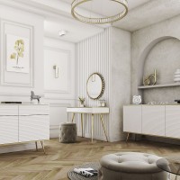 Μπουφές Oro MDF λευκό με χρυσά πόδια  107x85x39cm