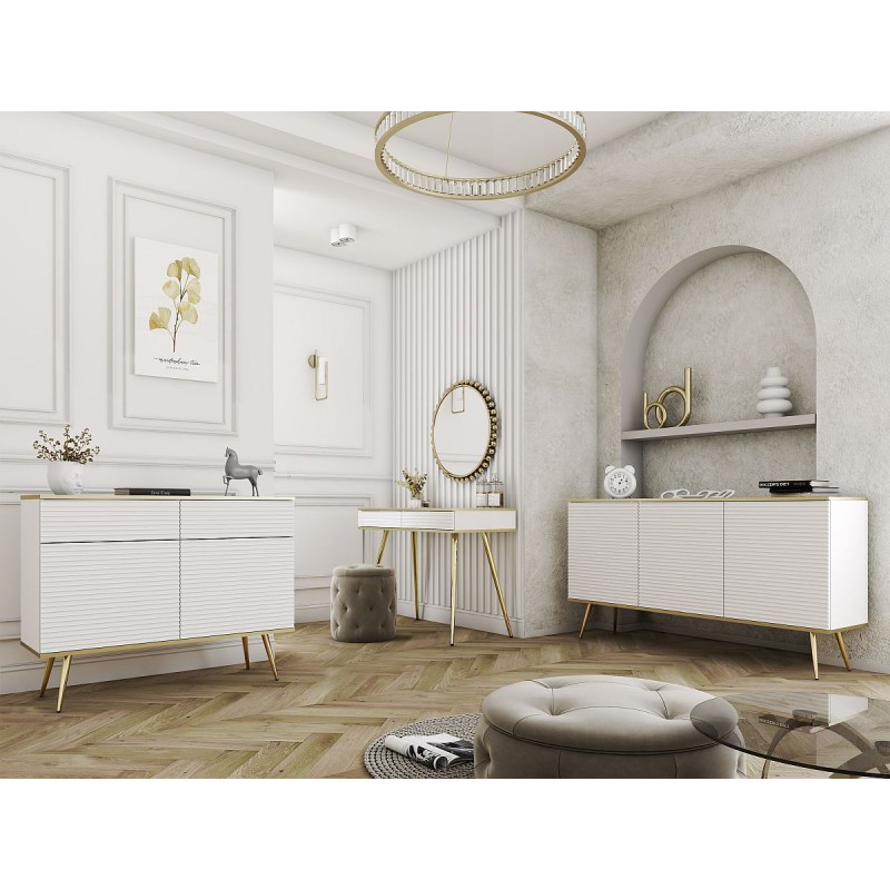 Μπουφές Oro MDF λευκό με χρυσά πόδια  107x85x39cm