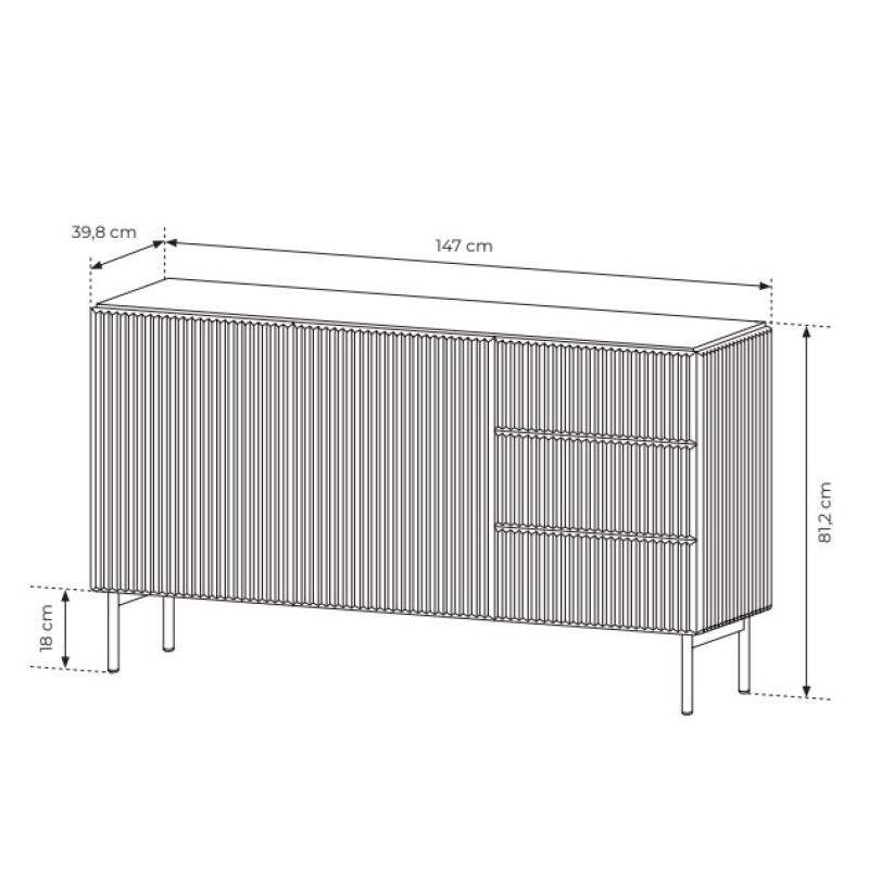 Μπουφές Muti με συρτάρια Λευκό Kazmir 147x81x40cm
