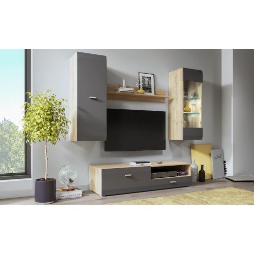 Σύνθεση τοίχου CLIF φυσικό Sanremo+ ματ Γραφίτης 180x195x45cm (ΜxYxB)
