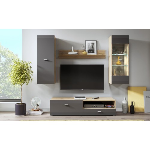 Σύνθεση τοίχου CLIF φυσικό Sanremo+ ματ Γραφίτης 180x195x45cm (ΜxYxB)
