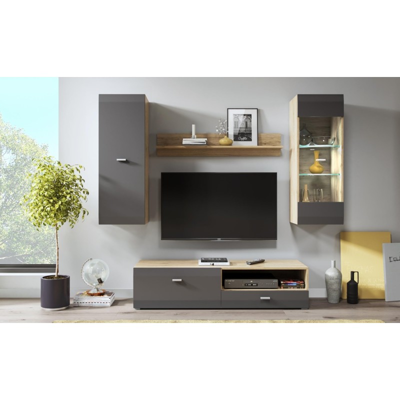 Σύνθεση τοίχου CLIF φυσικό Sanremo+ ματ Γραφίτης 180x195x45cm (ΜxYxB)