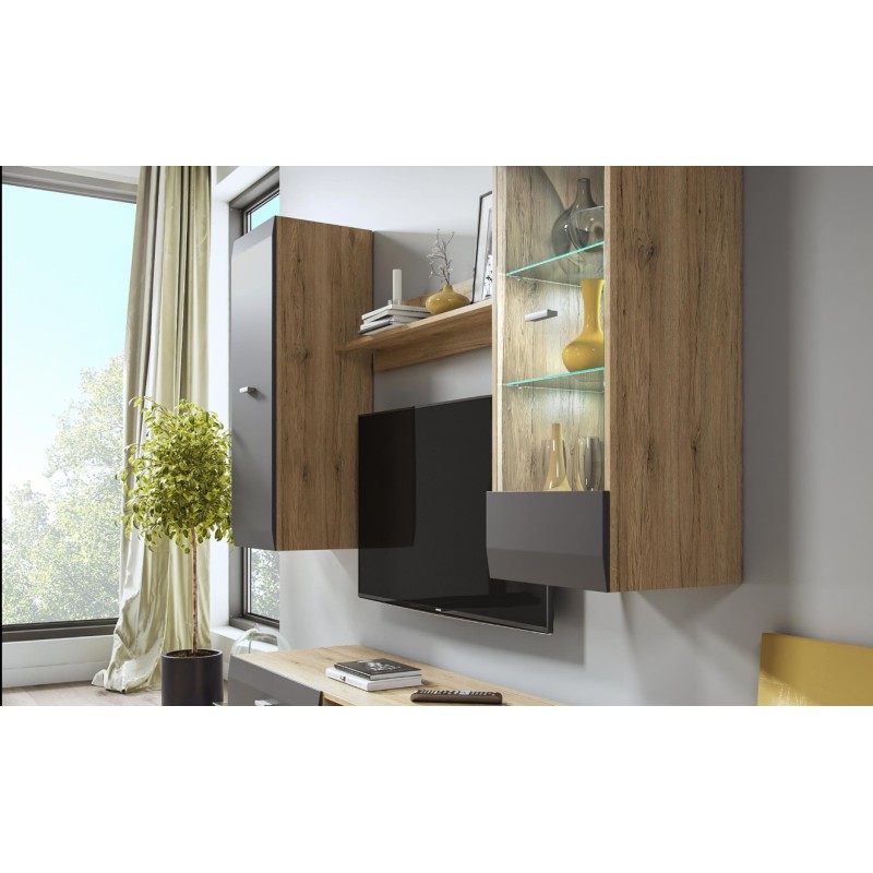 Σύνθεση τοίχου CLIF φυσικό Sanremo+ ματ Γραφίτης 180x195x45cm (ΜxYxB)