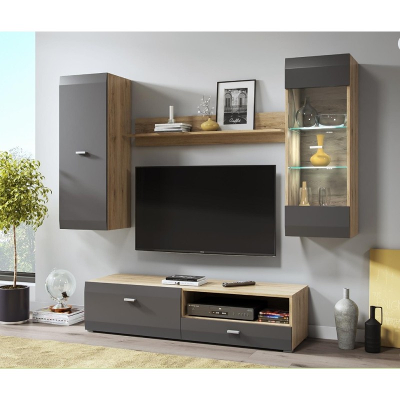 Σύνθεση τοίχου CLIF φυσικό Sanremo+ ματ Γραφίτης 180x195x45cm (ΜxYxB)