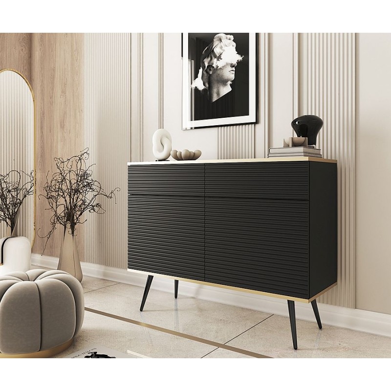 Μπουφές Oro MDF Ανθρακί με μαύρα πόδια  107x85x39cm