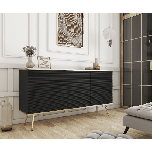 Μπουφές Oro MDF Ανθρακί με Χρυσά πόδια 160x85x39cm