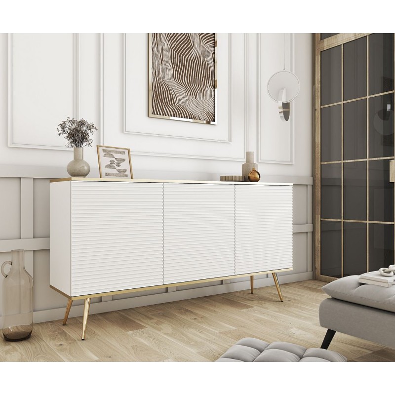 Μπουφές Oro MDF Λευκό με Χρυσά πόδια 160x85x39cm