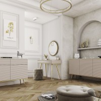 Μπουφές Oro MDF Μπεζ με Χρυσά πόδια 160x85x39cm