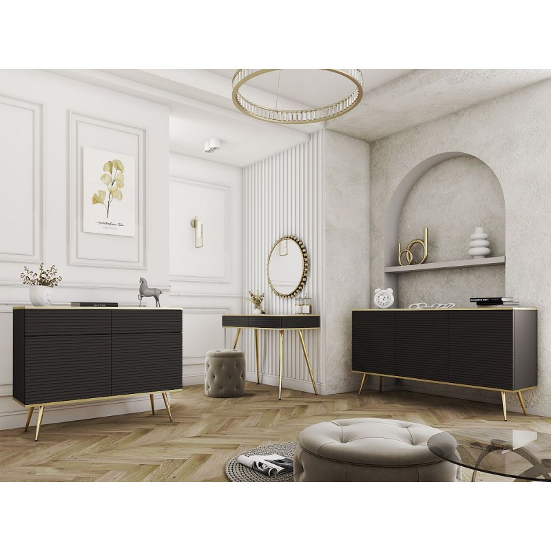 Μπουφές Oro MDF Ανθρακί με μαύρα πόδια  107x85x39cm